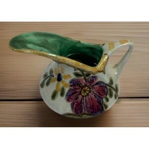 Antique Art Deco Dutch Gouda Pottery Small Pitcher Handmade signed Holland+Extra